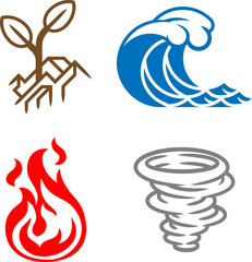 Four Elements Earth Water Air Fire Icon Set