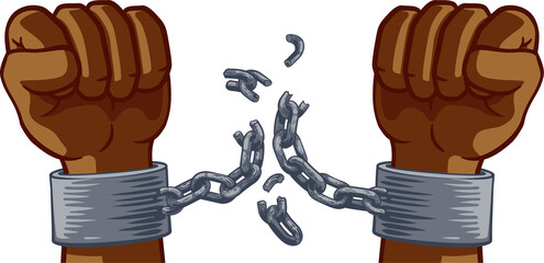 Hands Breaking Chain Shackles Cuffs Freedom Design