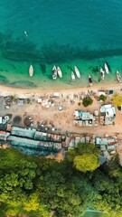 Aerial view of a fish market in the beach