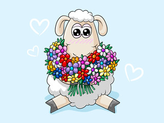 Blumenstrauß Comic Schaf