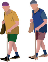 elderly person with the support of the walking stick-