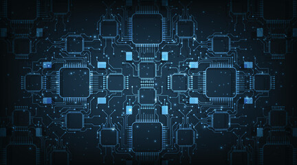 Circuit board electronic design on dark color background.High tech circuit board connection system concept.Vector illustration.
