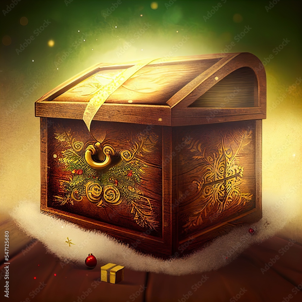 Poster a wooden box with a ribbon on top of it and a box with a bow on it and a box with a ribbon on top. g