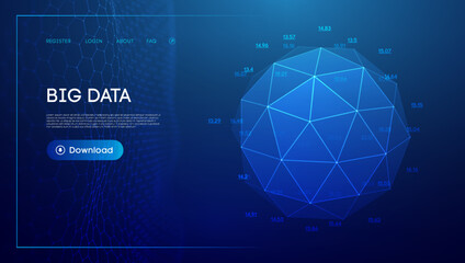 Abstract low poly sphere digital network background. Geometric futuristic blue tecgnology background. Low poly wire frame vector design.