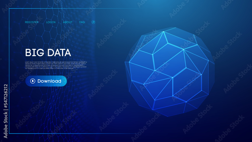 Poster abstract low poly sphere digital network background. geometric futuristic blue technology background