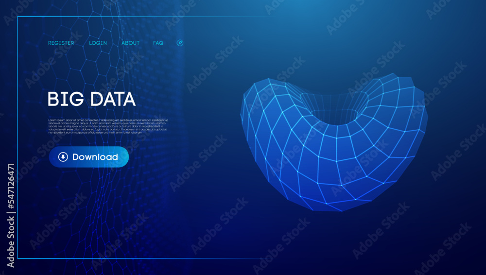 Poster torus tech chain link. geometric background big data. vector perspective grid digital network. futur