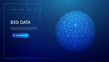 Abstract low poly sphere digital network background. Geometric futuristic blue tecgnology background. Low poly wire frame vector design.