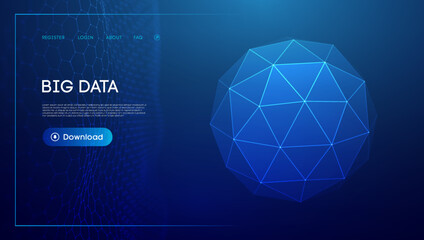Fototapeta premium Abstract low poly sphere digital network background. Geometric futuristic blue technology background. Low poly wireframe vector design.