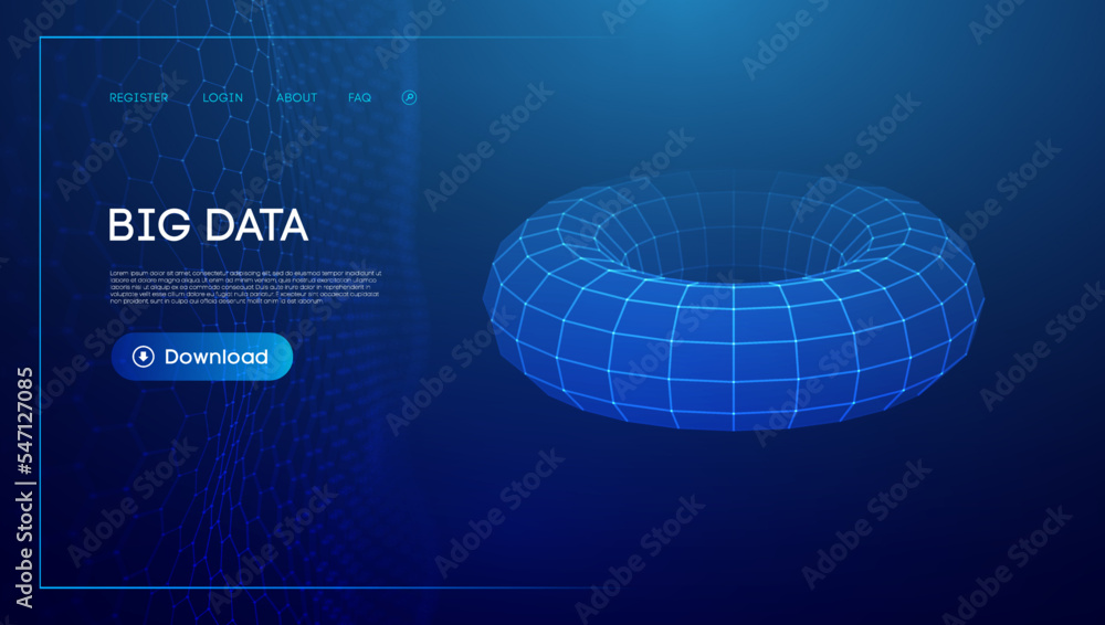 Poster torus tech chain link. geometric background big data. vector perspective grid digital network. futur