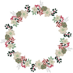 Winter flower wreath, Christmas holiday design greeting card print, Christmas floral illustration, Season's greetings lettering, Round frame for card design, Christmas wreath, New year greeting design