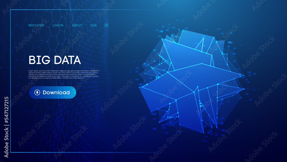 Poster big data cloud technology background. blockchain technology service concept. abstract network connec