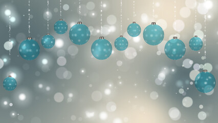 Blue Ornaments on Silver Background. Winter holidays background with blue elegant ornaments, illustration card. 