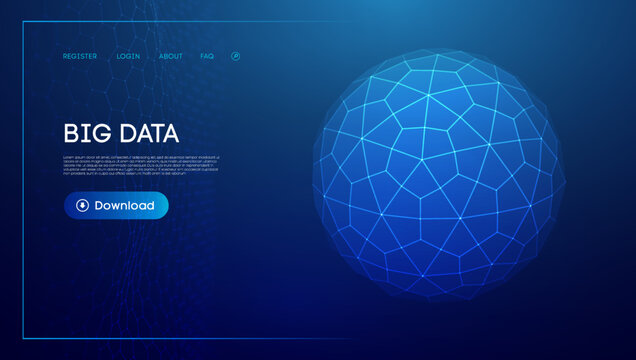 Abstract low poly sphere digital network background. Geometric futuristic blue technology background. Low poly wire frame vector design.
