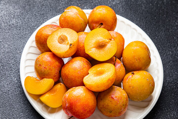 Mirabell plums french fruit snack healthy meal food snack on the table copy space food background rustic top view