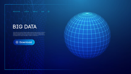 Abstract low poly sphere digital network background. Geometric futuristic blue technology background. Low poly wireframe vector design.