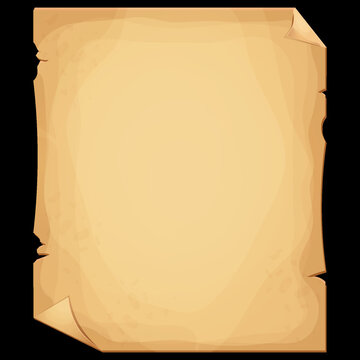 Parchment paper, scroll papyrus, empty frame, blank in cartoon style detailed isolated on white background stock illustration. Textured ui asset, medieval, antique element.
