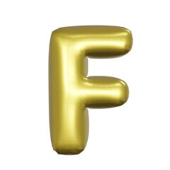 F Alphabet metallic gold foil balloons. 3D render Golden Helium balloons.