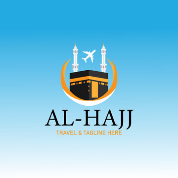macca travel logo illustration. al hajj mubarak tour vector design.