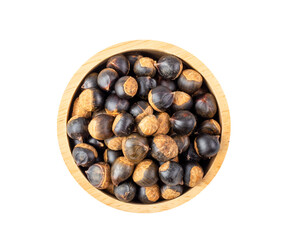 Thai chestnuts in wood bowl  isolated on transparent png