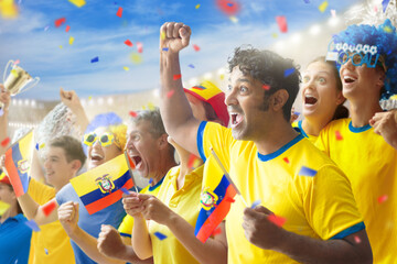 Ecuador football team supporter on stadium. - obrazy, fototapety, plakaty