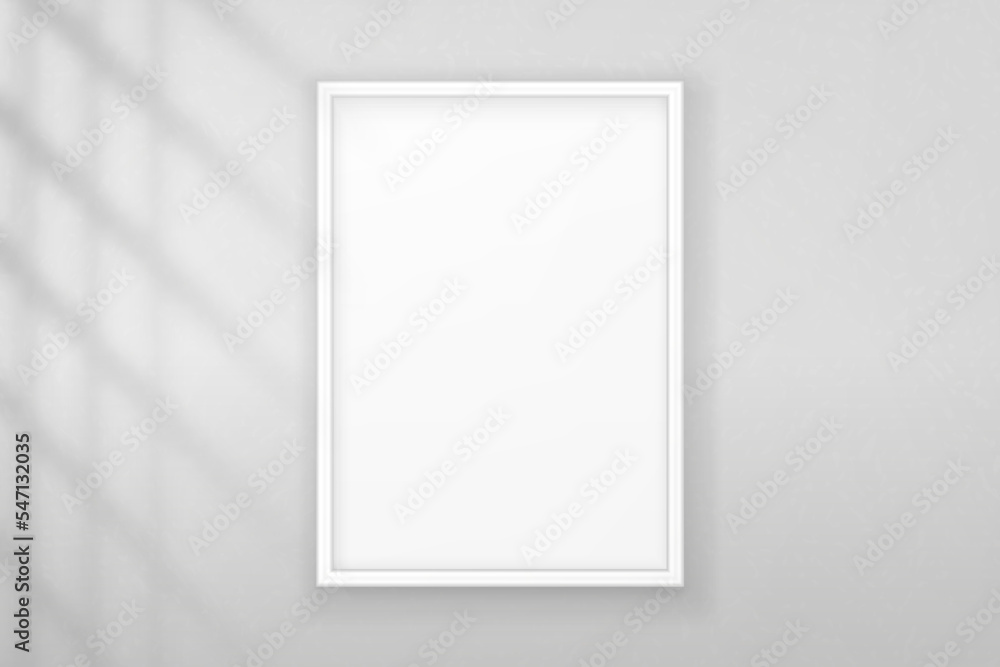 Poster mockup white frame photo on wall. mock up picture frames. horizontal boarder with shadow. empty phot