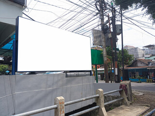 mockup of empty billboards on the side of the highway, blank advertising poster templates, information banner placeholder mock ups