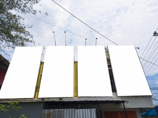 mockup of empty billboards on the side of the highway, blank advertising poster templates, information banner placeholder mock ups