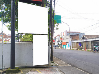 mockup of empty billboards on the side of the highway, blank advertising poster templates, information banner placeholder mock ups