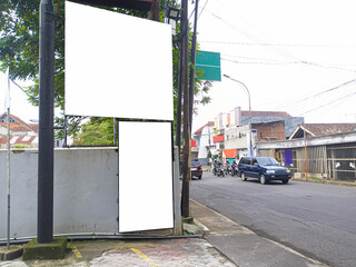 mockup of empty billboards on the side of the highway, blank advertising poster templates, information banner placeholder mock ups