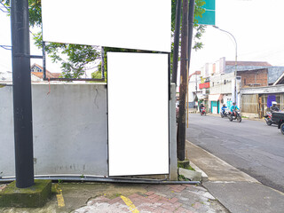 mockup of empty billboards on the side of the highway, blank advertising poster templates, information banner placeholder mock ups