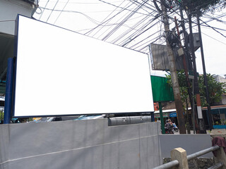 mockup of empty billboards on the side of the highway, blank advertising poster templates, information banner placeholder mock ups
