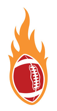 American football ball in burning fire flame rugby ball vector image car sticker motorcycle decal and sport logo template