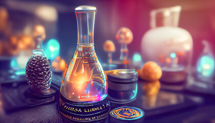 Chemical laboratory background, chemical tubes of different shape and color, illustration