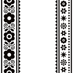 Polish folk art vector seamless textile, fabric print or greeting card pattern with floral motif- Lachy Sadeckie in black and white
	