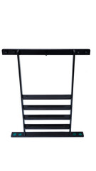 Stand for billiard cue. Equipment for playing American pool, Russian billiards. Furniture element, rack with shelves and white background.