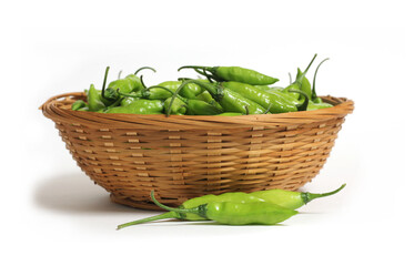 Bowl of Fresh Aji Limo Chili Peppers Isolated on White Background