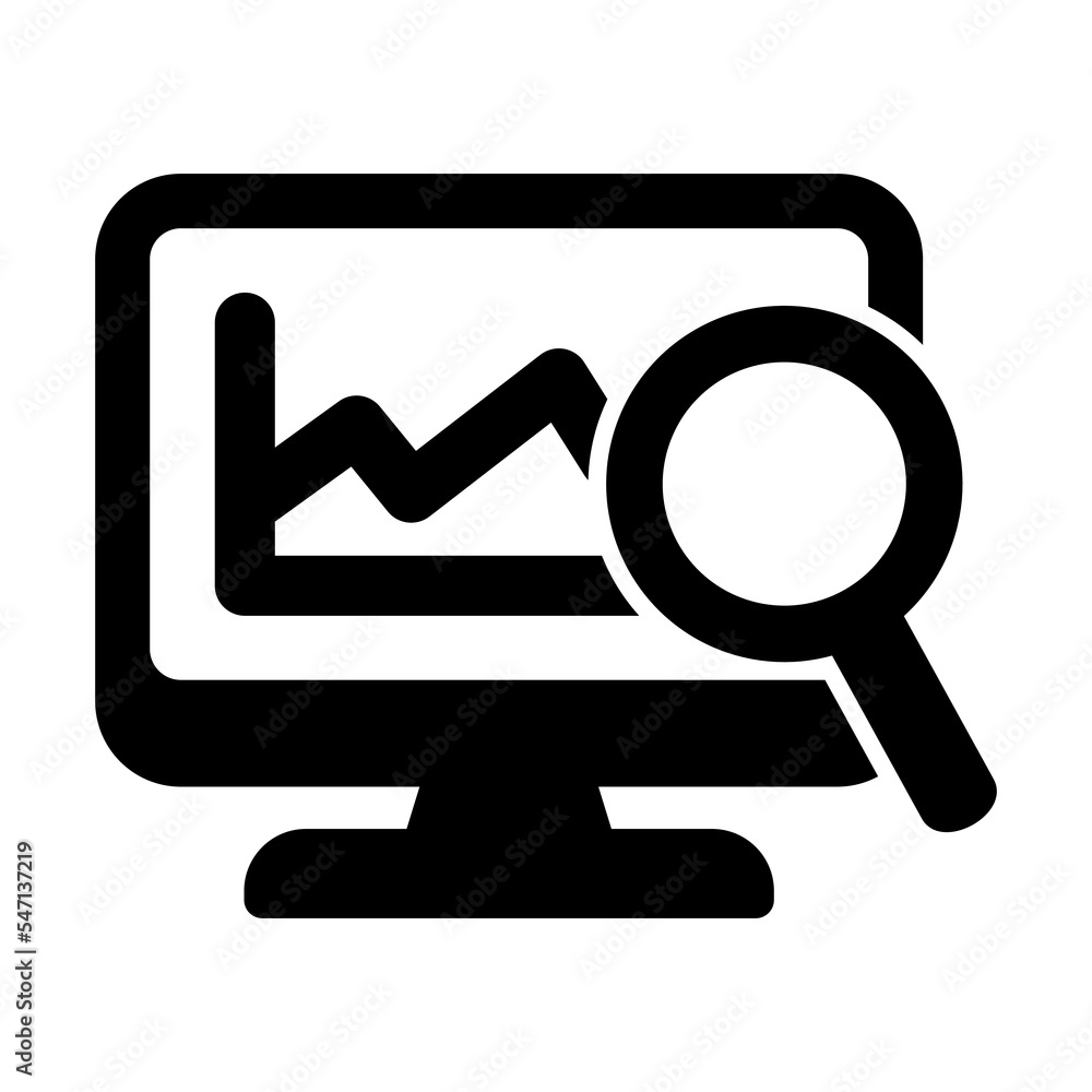 Poster monitor with magnifying glass icon. database analysis icon. finance search vector icon. seo concept 
