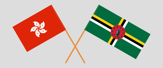 Crossed flags of Hong Kong and Dominica. Official colors. Correct proportion
