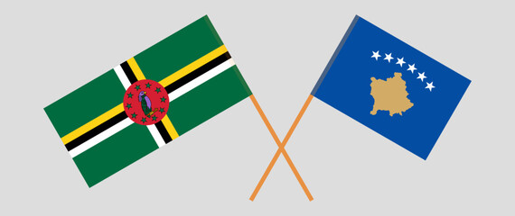 Crossed flags of Dominica and Kosovo. Official colors. Correct proportion