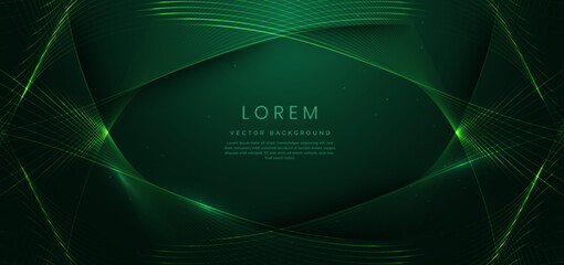 Abstract luxury curve glowing lines on dark green  background. Template premium award design.
