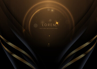 Abstract luxury golden circles frame with effect glowing on dark brown background and lighting effect sparkle.