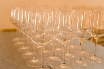 Empty glasses set in a restaurant, ready to use