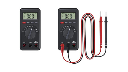 Realistic digital multimeter with set of probes. Vector illustration.