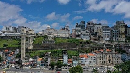 Aerial view of the old town of Salvador with historic buildings and wonderful colonial and barroc...