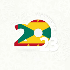 New Year 2023 for Grenada on snowflake background.