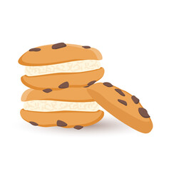 Cute chocolate chip cookies isolated on white