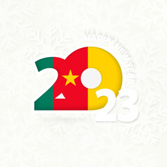 New Year 2023 for Cameroon on snowflake background.