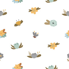 Seamless pattern with flowers in boho style. Vector illustration isolated on white background for nursery and textile decoration