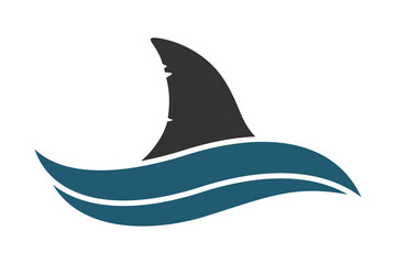 Shark fin in the sea wave graphic logo. Shark sign isolated on white background. Sea predator symbol. Vector illustration