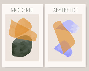 Mid Century Modern Wall Art, Watercolor Abstract Shapes Art, Minimalist Contemporary Prints, Mid Century Painting. Abstract Printable wall art Mid century modern artwork